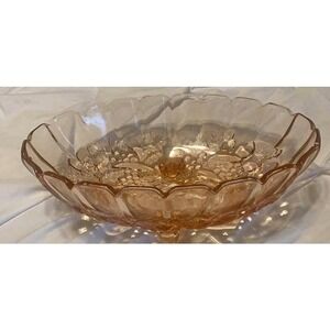 Vintage Indiana Glass Harvest Pink Footed Fruit Bowl – Grapes & Leaves Pattern